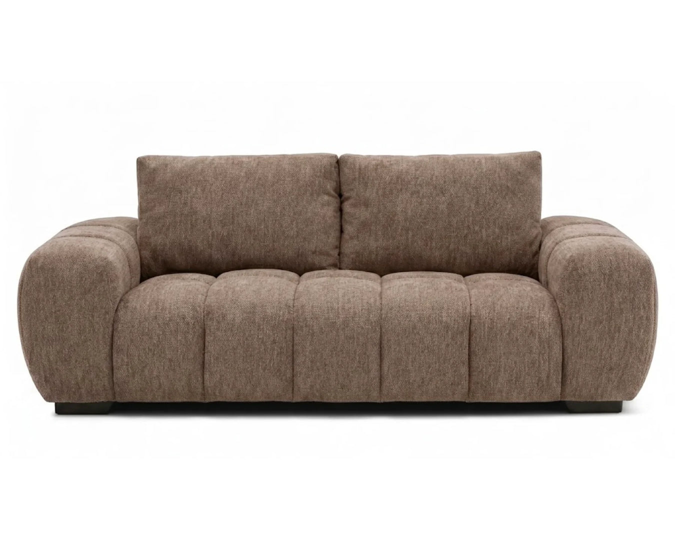 Divan OLIVIA 3 places taupe en tissu polyester, vue de face