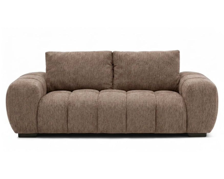 Divan OLIVIA 3 places taupe en tissu polyester, vue de face
