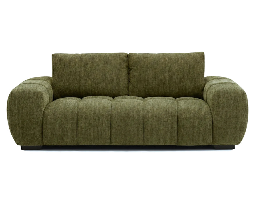 Divan OLIVIA 3 places vert en tissu polyester, vue de face