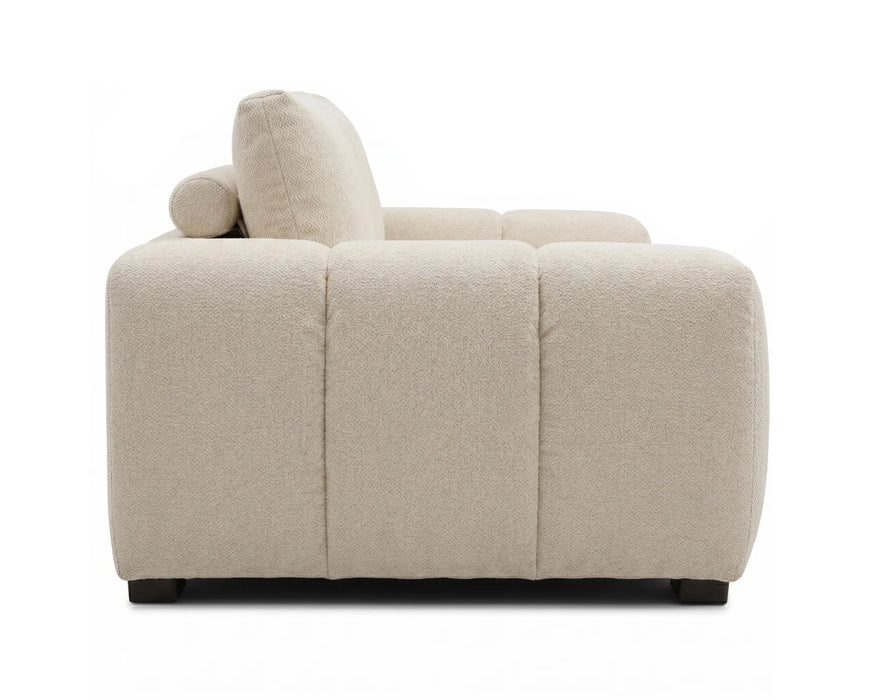Divan OLIVIA beige crème en tissu polyester, vue de côté