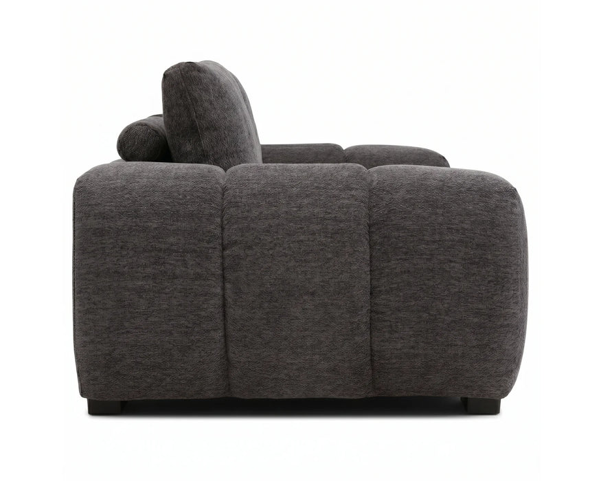 Divan OLIVIA gris foncé en tissu polyester, vue de côté