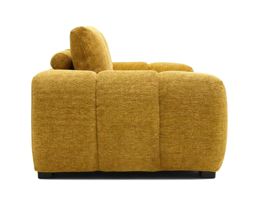 Divan OLIVIA jaune en tissu polyester, vue de côté
