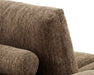 Gros plan sur le tissu polyester capitonné taupe du divan OLIVIA