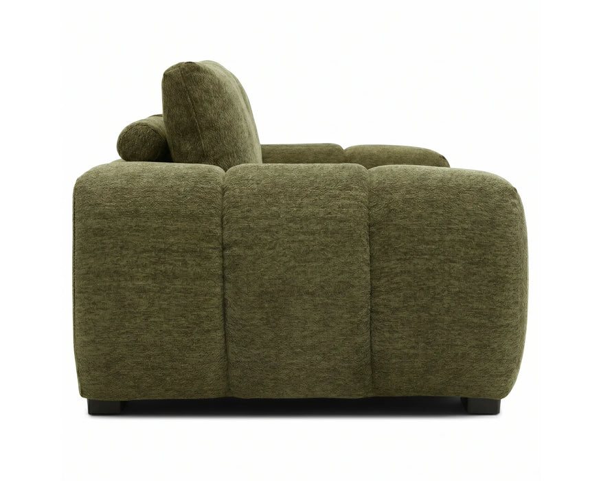 Divan OLIVIA vert en tissu polyester, vue de côté