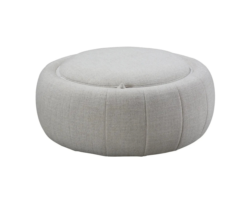 Ottoman rond OROS gris clair, vue de dessus