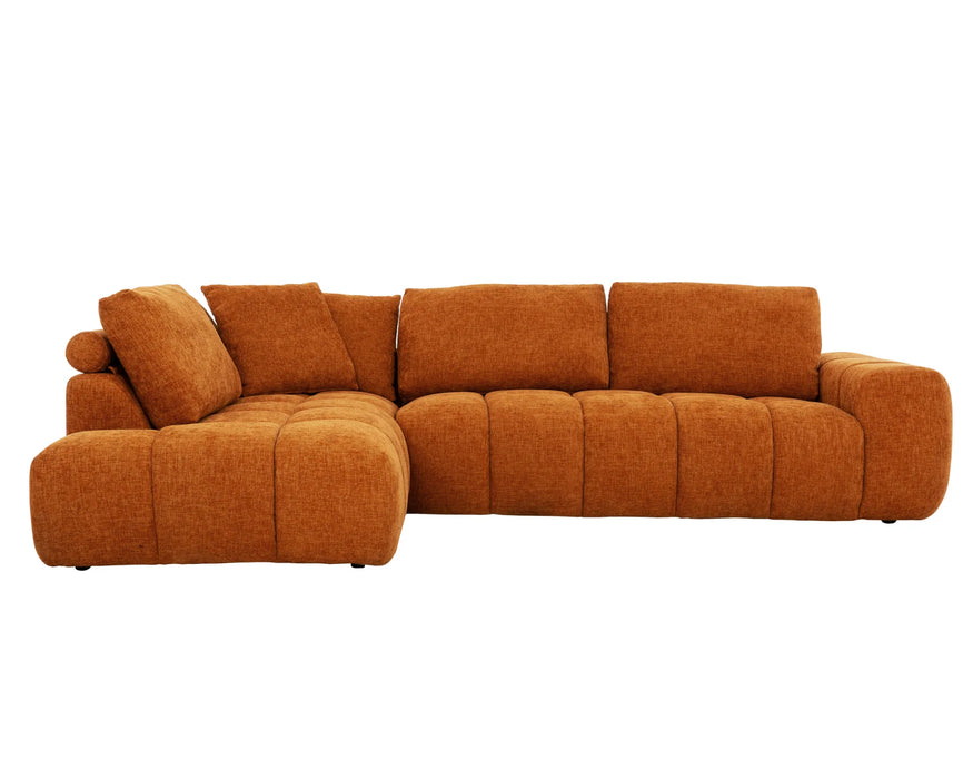 Sofa sectionnel orange tissu capitonné