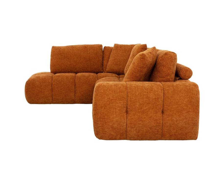 Sofa sectionnel orange tissu capitonné