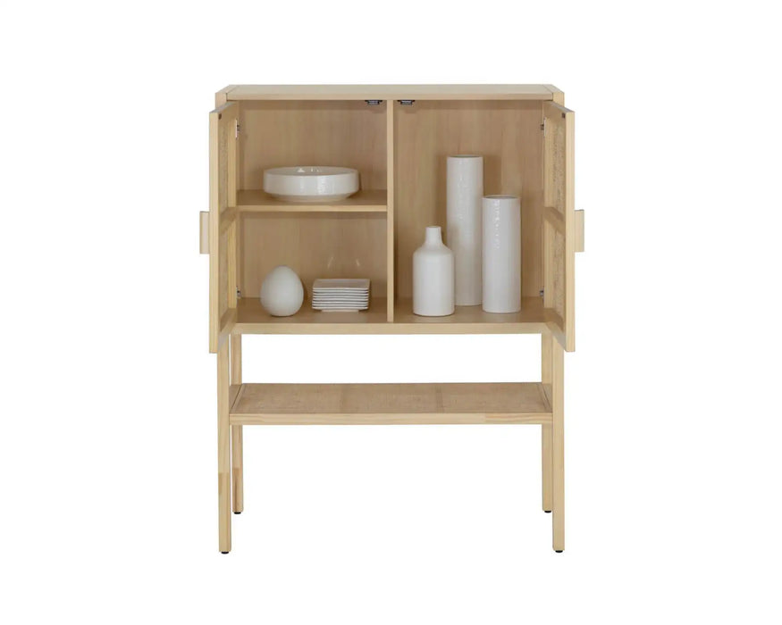 KEZIA - Buffet haut en bois massif et rotin