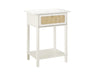 Table de chevet TINA 1 tiroir en rotin blanc, vue en angle