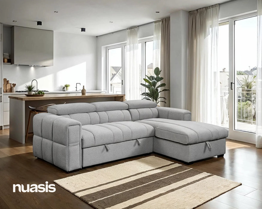 VICTOR - Sofa lit 99" avec rangement gris clair