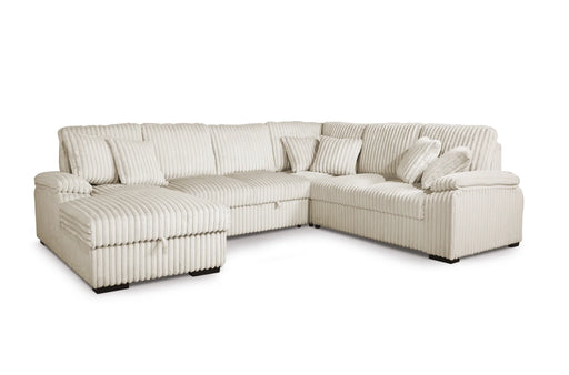Divan lit sectionnel WALLY en tissu côtelé beige, vue en angle