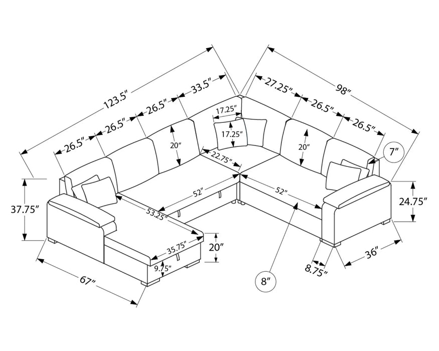 Dimensions du divan lit sectionnel WALLY 124 pouces