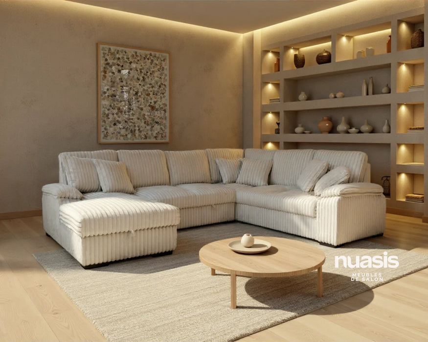 Divan lit sectionnel WALLY beige dans un salon contemporain