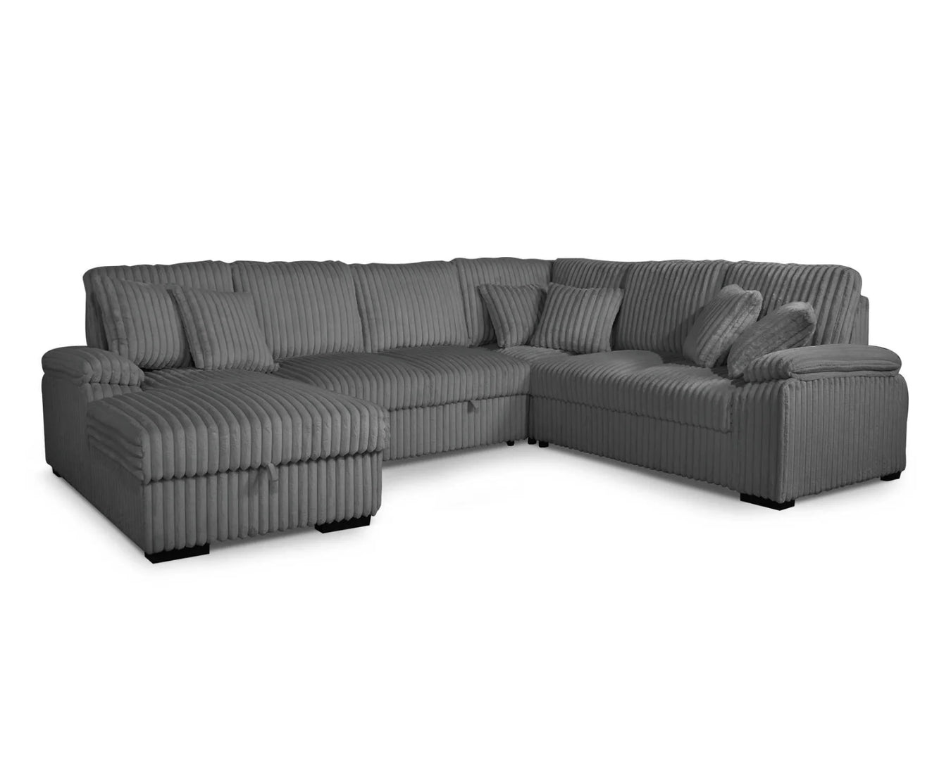 Divan lit sectionnel WALLY en tissu côtelé gris foncé, vue en angle
